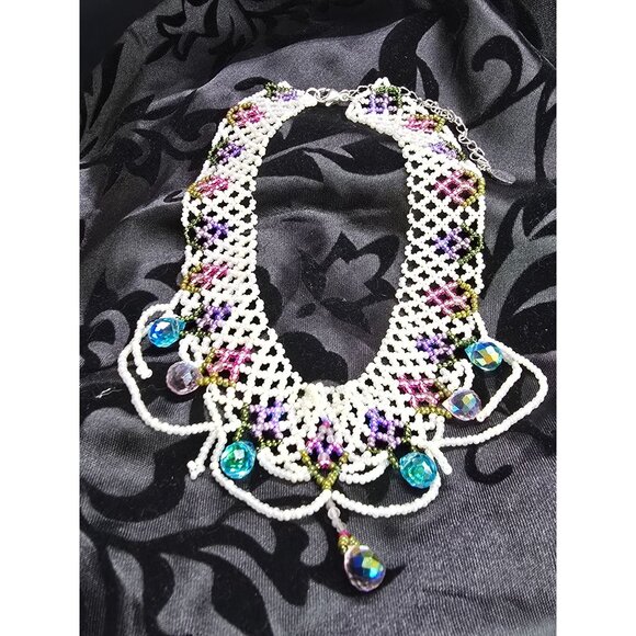 Handcrafted Beaded Choker .925 Sterling Silver Pink and Purple Hyacinth Inspired - Picture 7 of 11